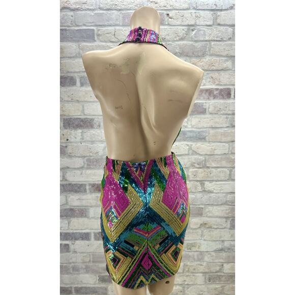 Fashion Nova Women M Party Cocktail Prom Club Sequins Dress Halter OpenBack - Picture 5 of 12